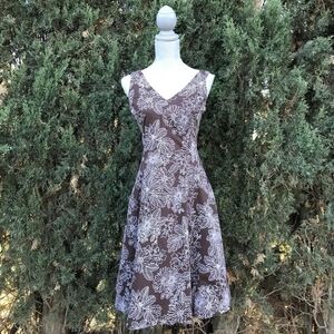 Jones New York Brown and White Floral Midi Dress Women's Size 14